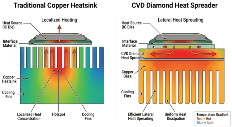 Tradisjonele koperen heatsink vs CVD diamant waarmtefersprieder